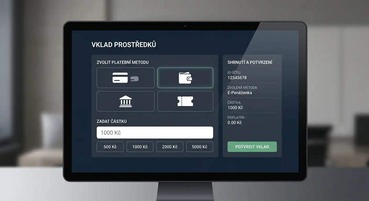 Aktuální zobrazení výběrové obrazovky fBET nebo aktuální oficiální sekce pro výběr na bankovní účet